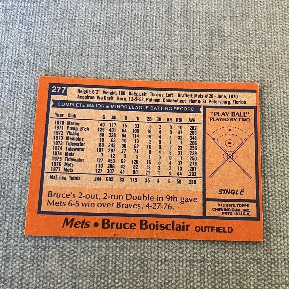 1978 Topps New York Mets Baseball Card Trading Card